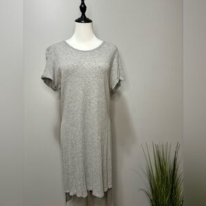 Kismet long teeshirt dress with side slits. Asymmetrical. Size large. Light grey